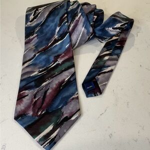 J.T. Beckett Tie 100% Silk Blues,Greens,Gray & Black Handsome Good Condition
